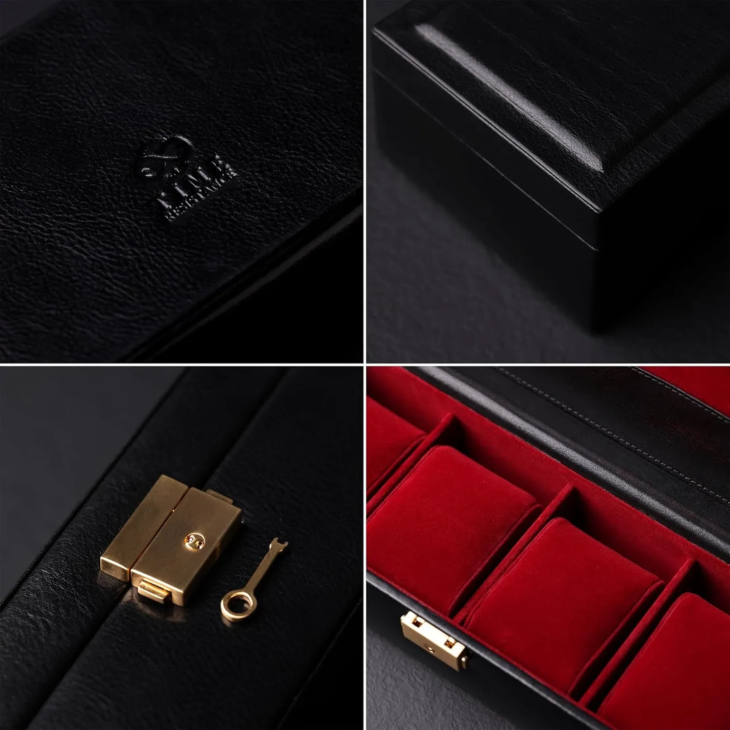 Time Resistance Leather Watch Box - 4-Slot Luxury Organizer for Men & Women, Watch Display Case (Black)
