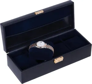 Time Resistance Leather Watch Box - 4-Slot Luxury Organizer for Men & Women, Watch Display Case (Blue)