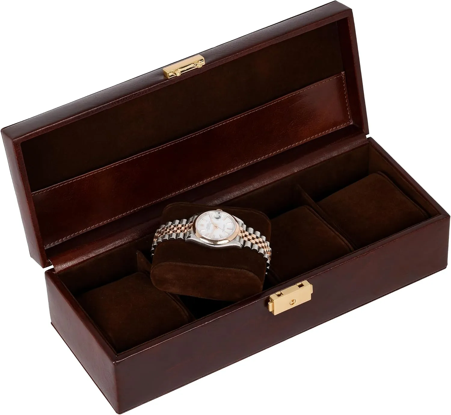 Time Resistance Leather Watch Box - 4-Slot Luxury Organizer for Men & Women, Watch Display Case (Brown)