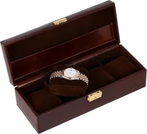 Time Resistance Leather Watch Box - 4-Slot Luxury Organizer for Men & Women, Watch Display Case (Brown)
