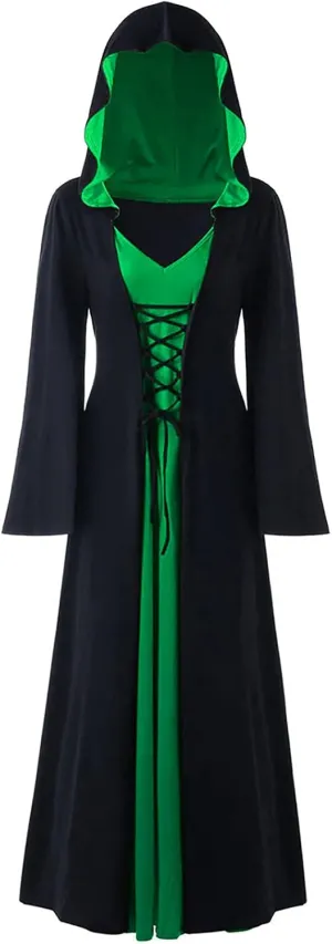 TIMIFIS Womens Halloween Costume Plus Size Renaissance Medieval Dress Victorian Maxi Dress Gothic Vampire Cloak with Hood