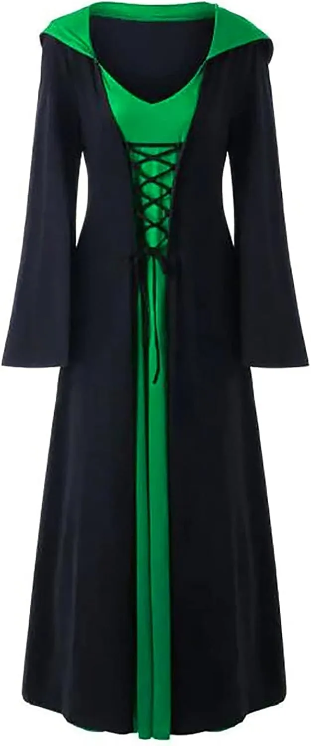 TIMIFIS Womens Halloween Costume Plus Size Renaissance Medieval Dress Victorian Maxi Dress Gothic Vampire Cloak with Hood