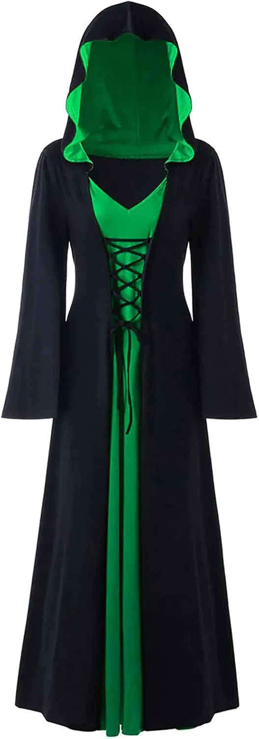 TIMIFIS Womens Halloween Costume Plus Size Renaissance Medieval Dress Victorian Maxi Dress Gothic Vampire Cloak with Hood