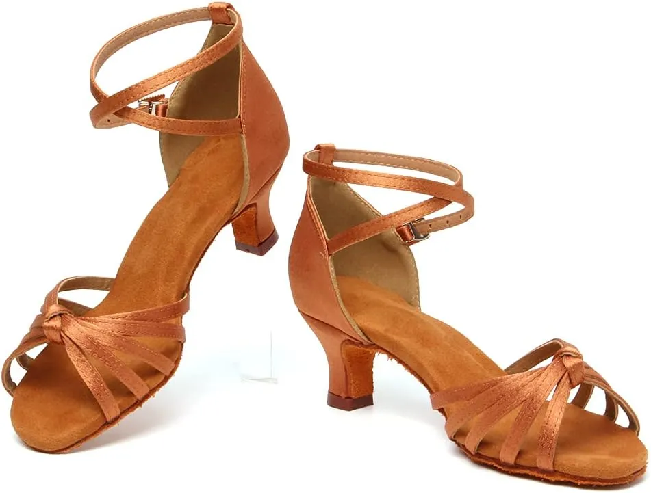 TINRYMX Women's Latin Dance Shoes Satin Ballroom Salsa Cha-cha Professional Practice Dance Shoes,Model-EM217