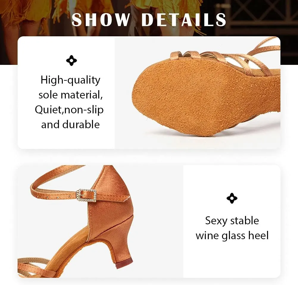 TINRYMX Women's Latin Dance Shoes Satin Ballroom Salsa Cha-cha Professional Practice Dance Shoes,Model-EM217