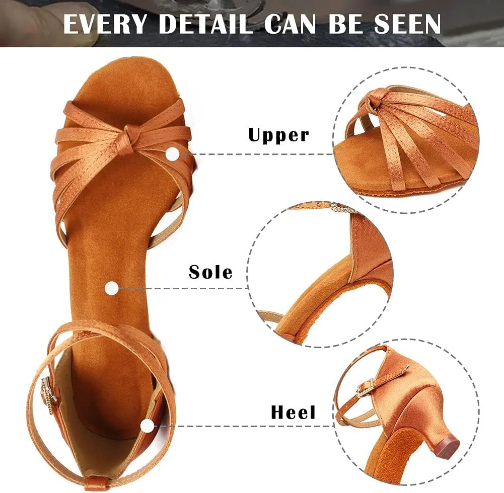 TINRYMX Women's Latin Dance Shoes Satin Ballroom Salsa Cha-cha Professional Practice Dance Shoes,Model-EM217