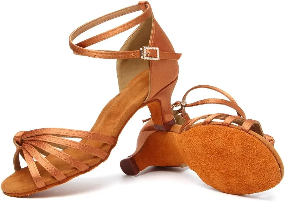 TINRYMX Women's Latin Dance Shoes Satin Ballroom Salsa Cha-cha Professional Practice Dance Shoes,Model-EM217