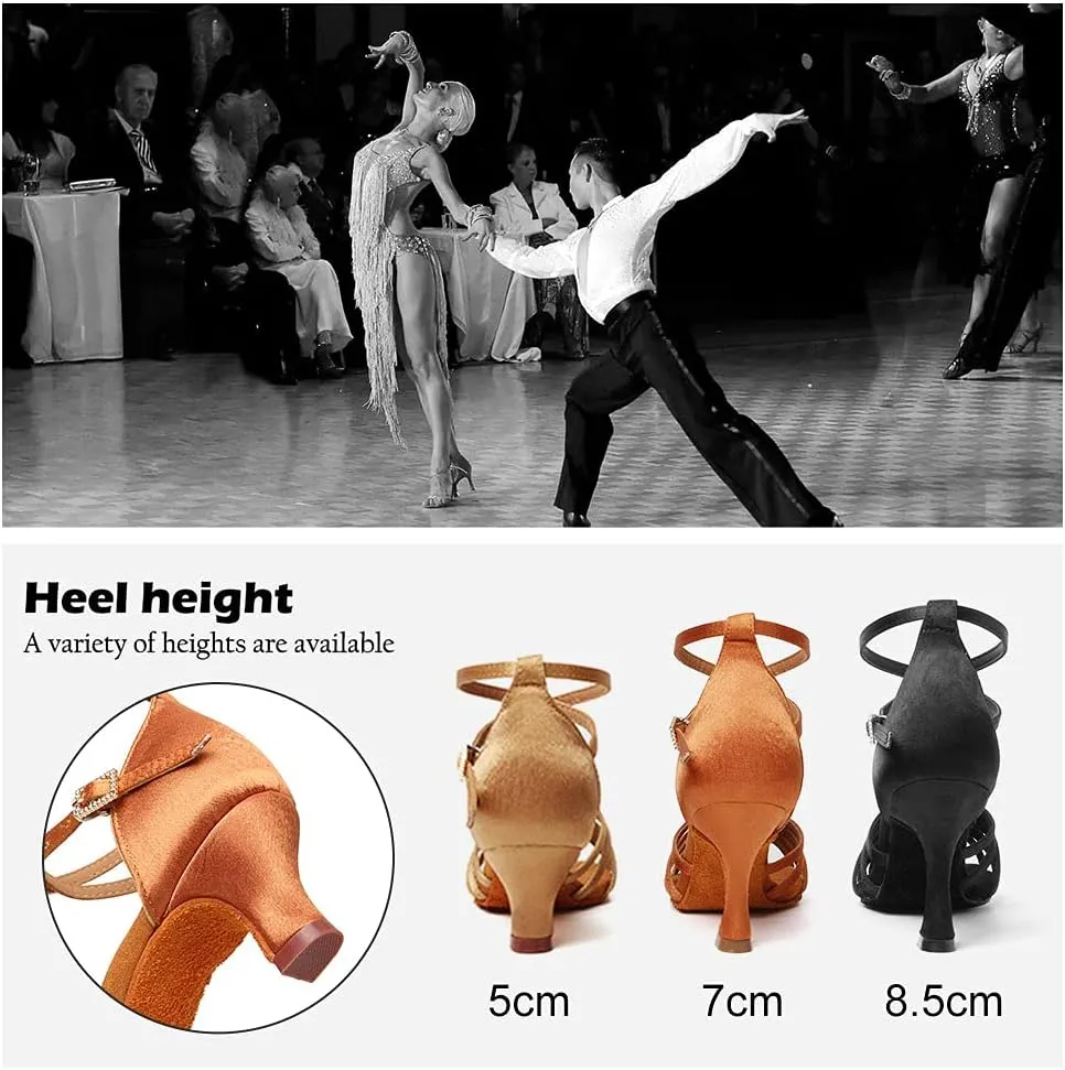 TINRYMX Women's Latin Dance Shoes Satin Ballroom Salsa Cha-cha Professional Practice Dance Shoes,Model-EM217