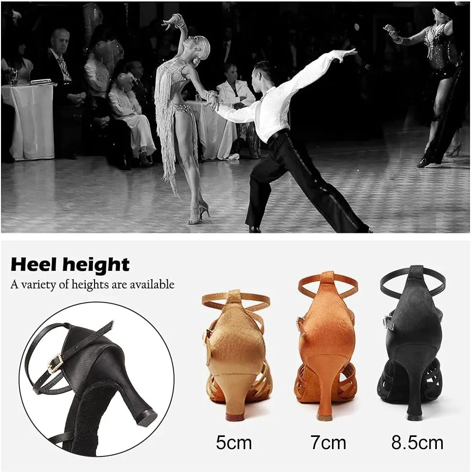 TINRYMX Women's Latin Dance Shoes Satin Ballroom Salsa Cha-cha Professional Practice Dance Shoes,Model-EM217
