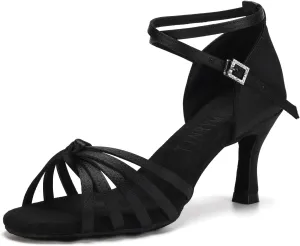 TINRYMX Women's Latin Dance Shoes Satin Ballroom Salsa Cha-cha Professional Practice Dance Shoes,Model-EM217