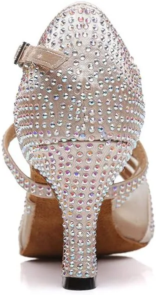 TINRYMX Women's Latin Dance Shoes with Rhinestones Cross-Strap Ballroom Wedding Party Dance Performance Sandals,Model 424