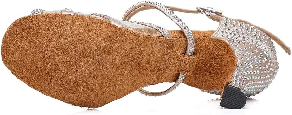 TINRYMX Women's Latin Dance Shoes with Rhinestones Cross-Strap Ballroom Wedding Party Dance Performance Sandals,Model 424