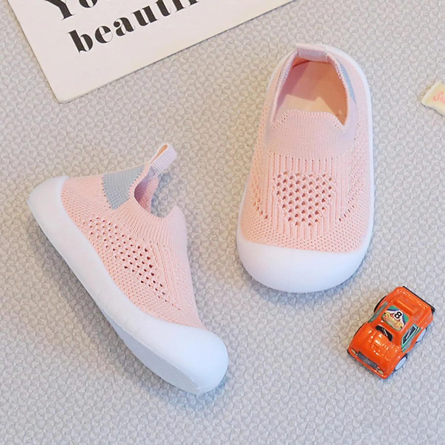 Toddler Boy Girl Mesh Sneakers Baby Knitted Walking Shoes Infant Soft Sole Trainerslittle Kid Breathable Outdoor Shoes