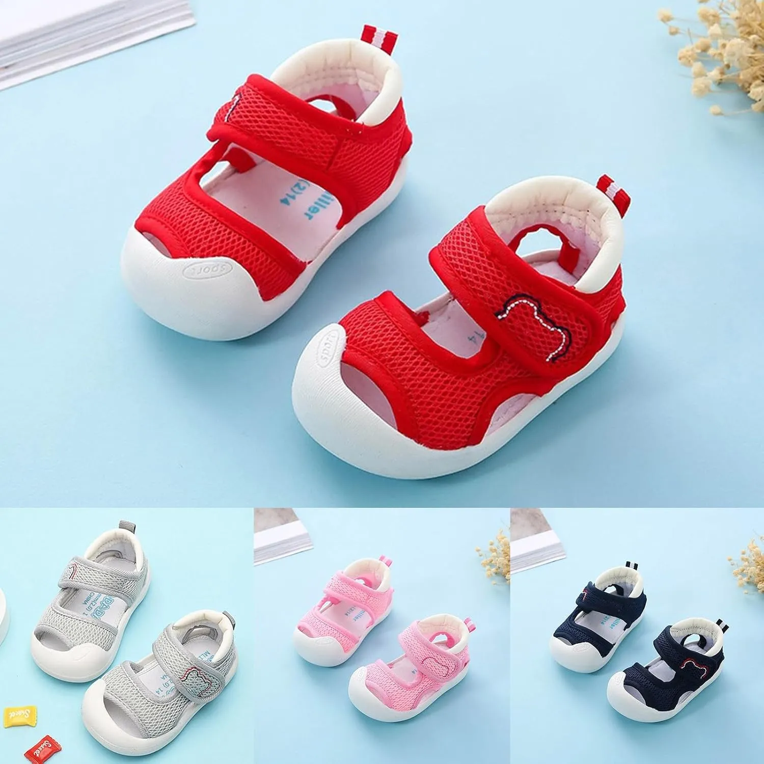 Toddler Boys Girls Sandals Mesh Rubber Sole Non-Slip Outdoor Sneakers Infant Lightweight Breathable First Walking Shoes