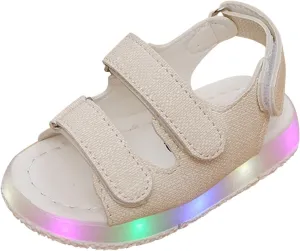 Toddler Dress Shoes Girls Toddler Kids Summer Girls Sandals Sport Shoes LED Baby Boys Luminous Baby (White, 18-24Months)