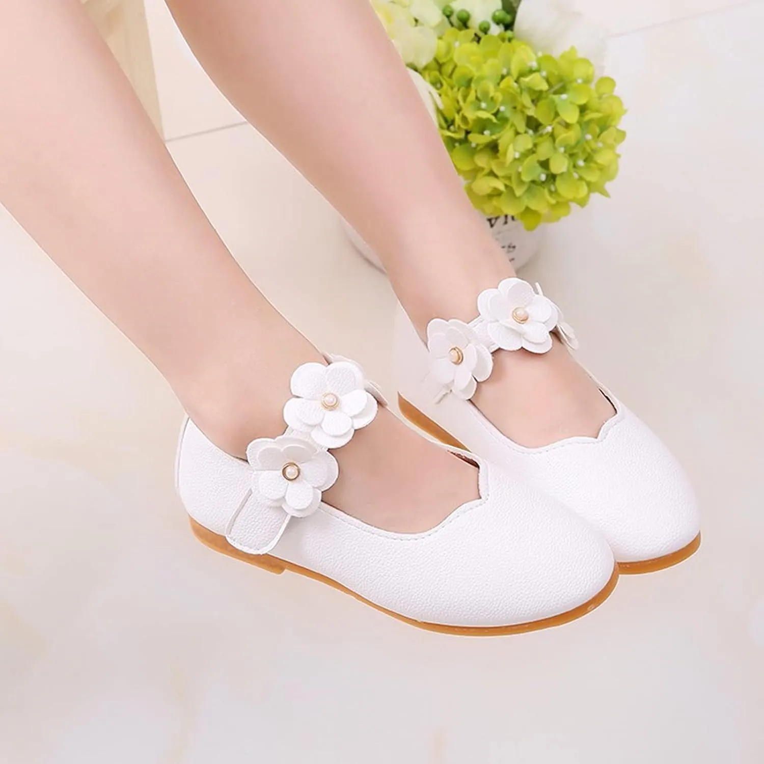 Toddler Girls Leather Dress Shoes Flower Girl Flat Bow Mary Jane Wedding Party Flower Shoes Girls Dance Shoes
