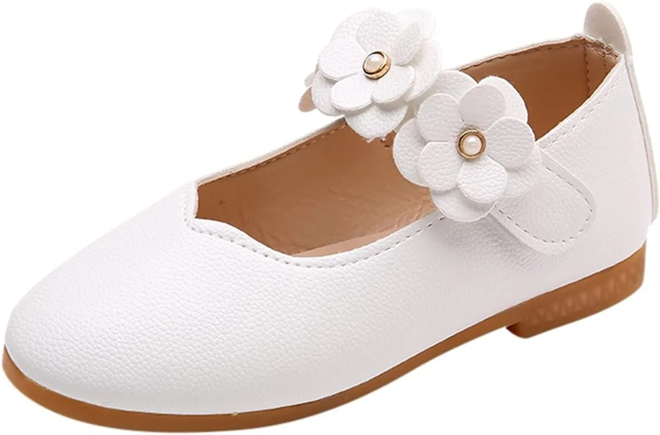 Toddler Girls Leather Dress Shoes Flower Girl Flat Bow Mary Jane Wedding Party Flower Shoes Girls Dance Shoes