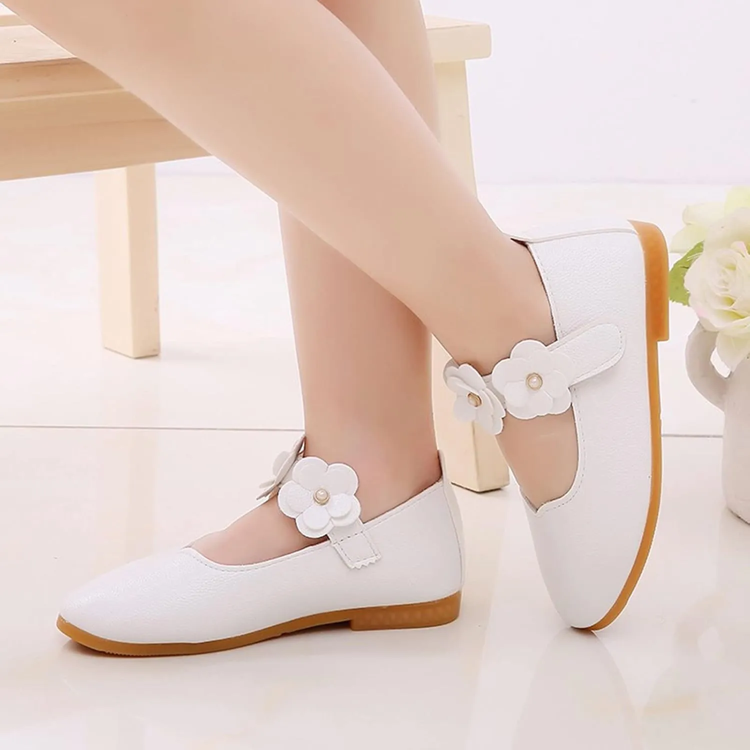 Toddler Girls Leather Dress Shoes Flower Girl Flat Bow Mary Jane Wedding Party Flower Shoes Girls Dance Shoes