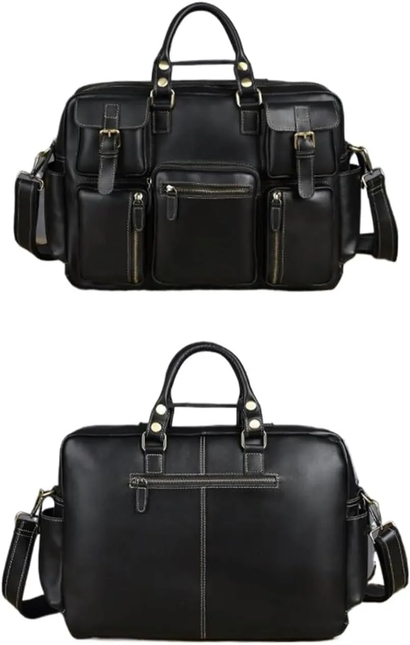Travel Bags Messenger Shoulder Bags Mens Handbags Laptop Bags Genuine Leather Luggage Briefcases(Black)