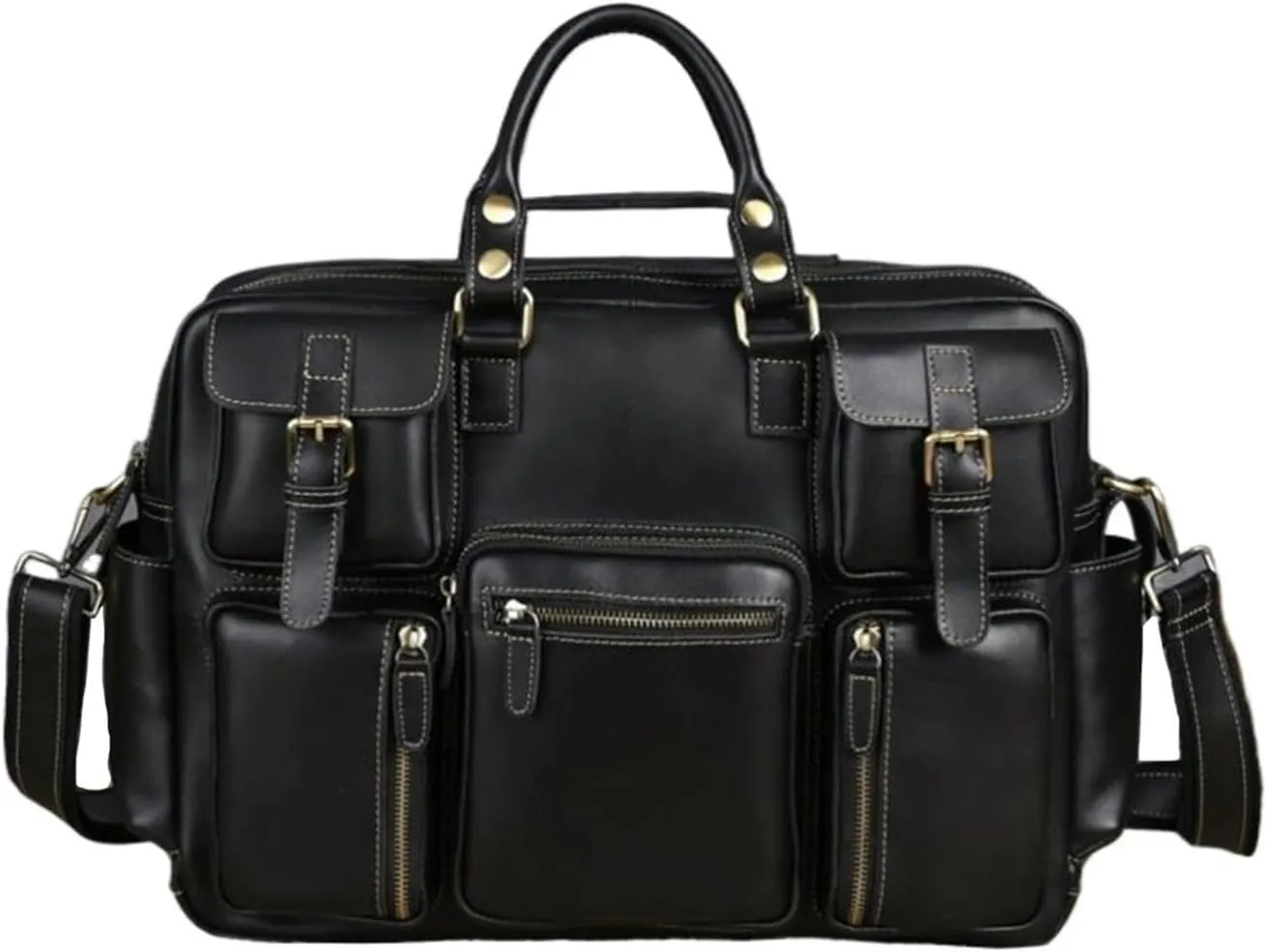 Travel Bags Messenger Shoulder Bags Mens Handbags Laptop Bags Genuine Leather Luggage Briefcases(Black)