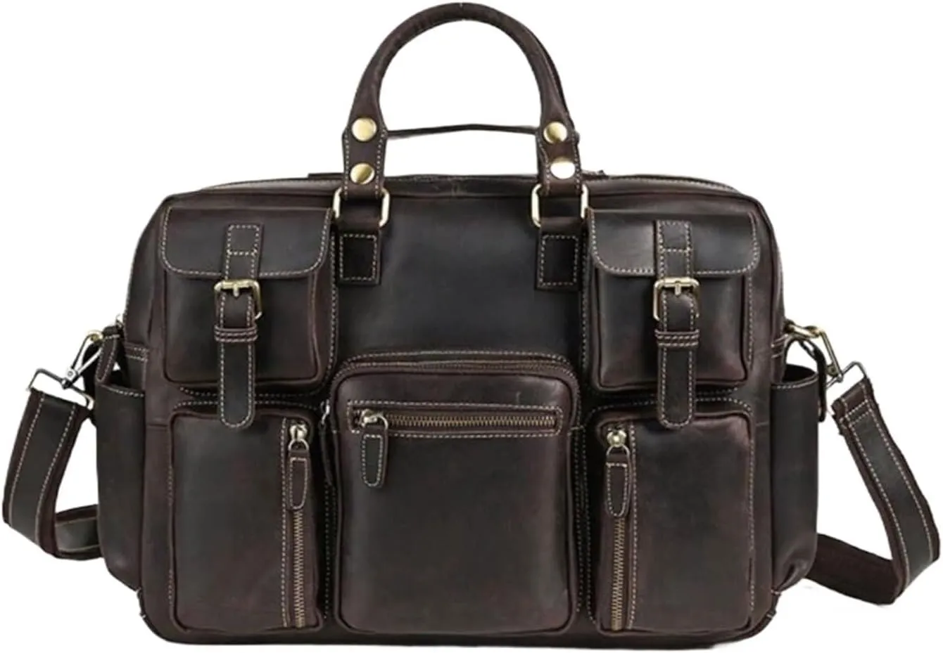 Travel Bags Messenger Shoulder Bags Mens Handbags Laptop Bags Genuine Leather Luggage Briefcases(Brown)