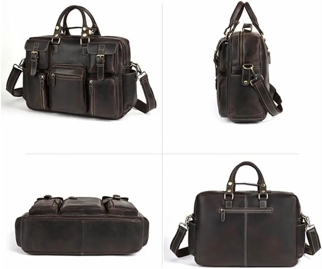 Travel Bags Messenger Shoulder Bags Mens Handbags Laptop Bags Genuine Leather Luggage Briefcases(Brown)