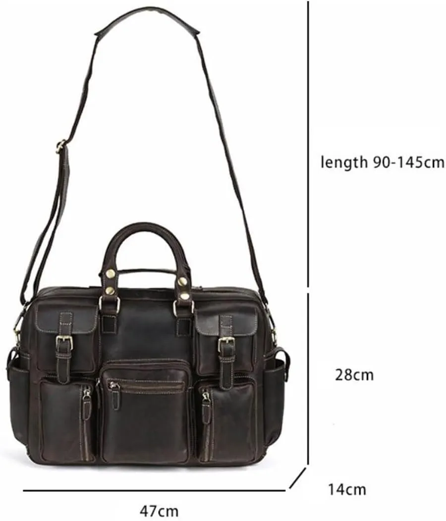Travel Bags Messenger Shoulder Bags Mens Handbags Laptop Bags Genuine Leather Luggage Briefcases(Brown)