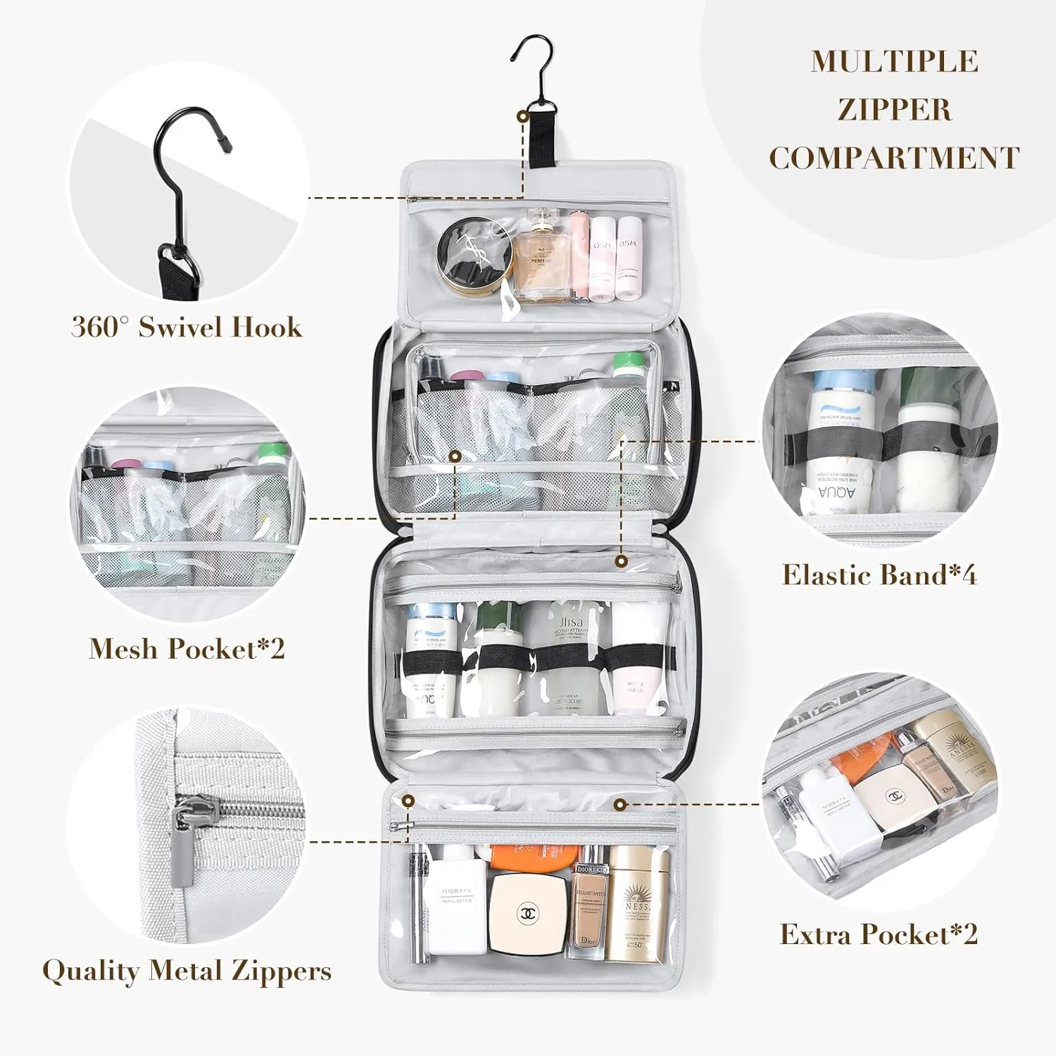 Travel Toiletry Bag,Water-resistant Makeup Cosmetic Bag with Jewelry Organizer Hanging Toiletry Bag for women Trips Camping Bathroom,Black