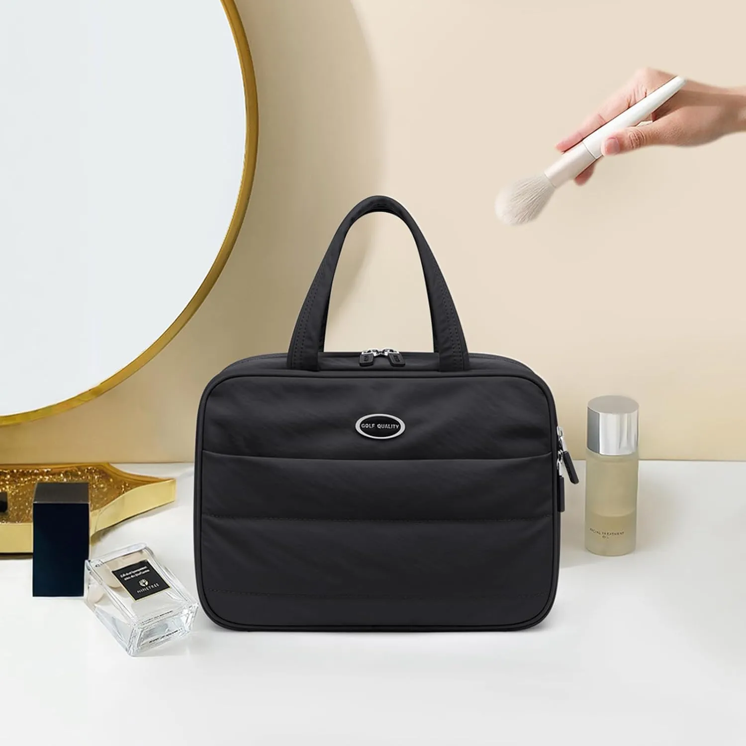 Travel Toiletry Bag,Water-resistant Makeup Cosmetic Bag with Jewelry Organizer Hanging Toiletry Bag for women Trips Camping Bathroom,Black
