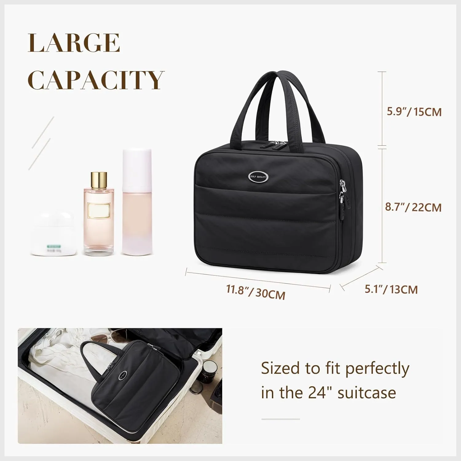 Travel Toiletry Bag,Water-resistant Makeup Cosmetic Bag with Jewelry Organizer Hanging Toiletry Bag for women Trips Camping Bathroom,Black