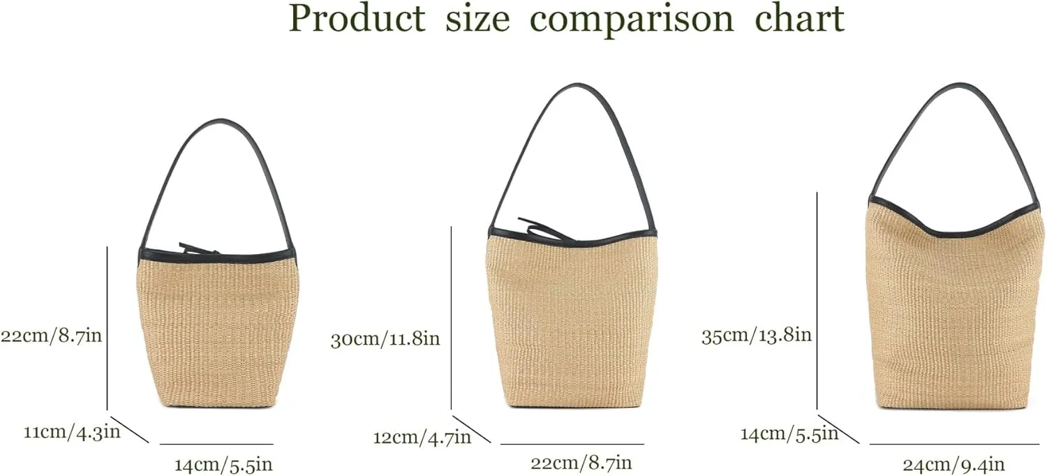 Trendy Straw Buckets Bag for Women,Hand-woven Shoulder,Classic Retro Summer Purse,for Ladies Vacation Travel Shopping