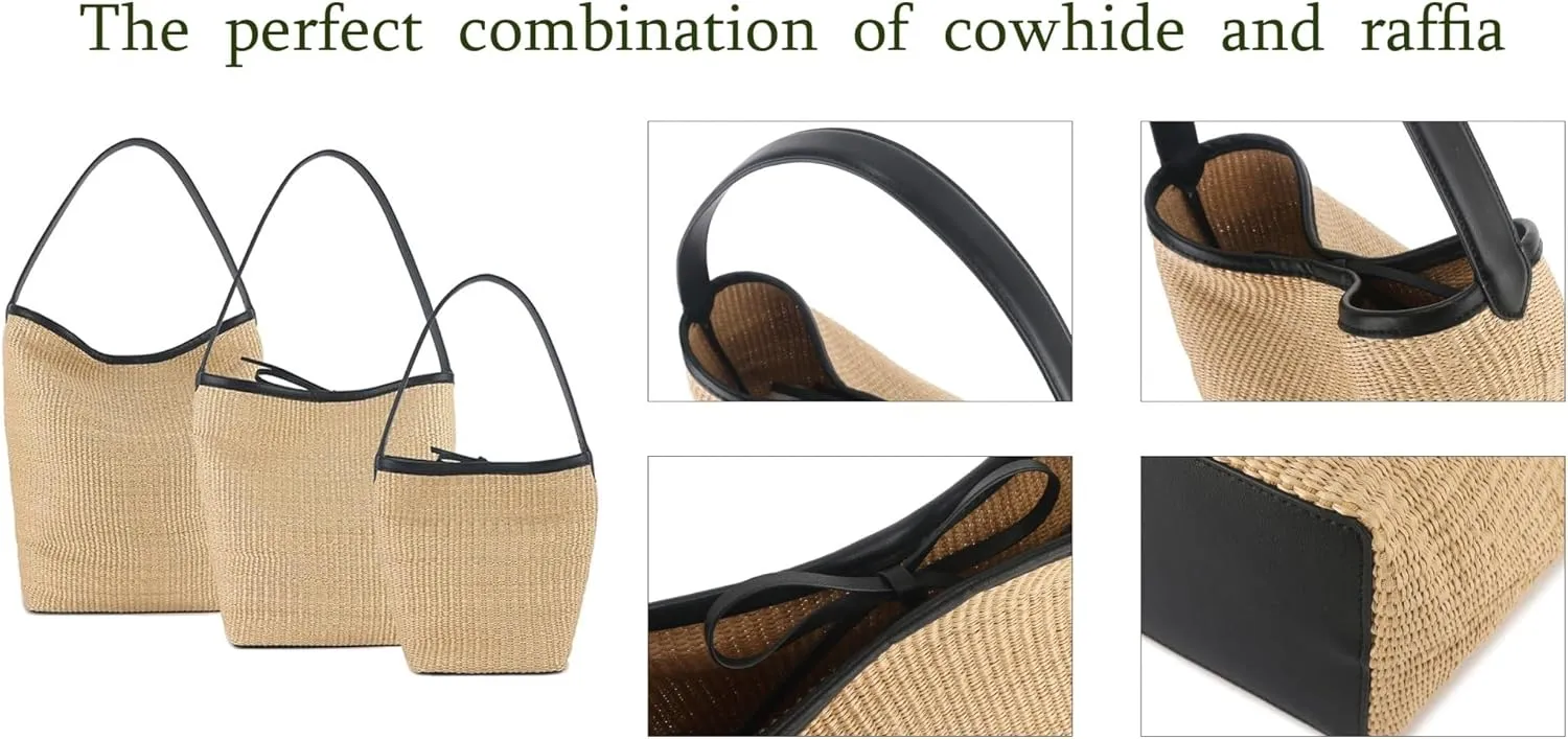 Trendy Straw Buckets Bag for Women,Hand-woven Shoulder,Classic Retro Summer Purse,for Ladies Vacation Travel Shopping