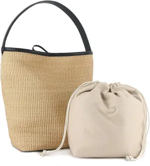 Trendy Straw Buckets Bag for Women,Hand-woven Shoulder,Classic Retro Summer Purse,for Ladies Vacation Travel Shopping