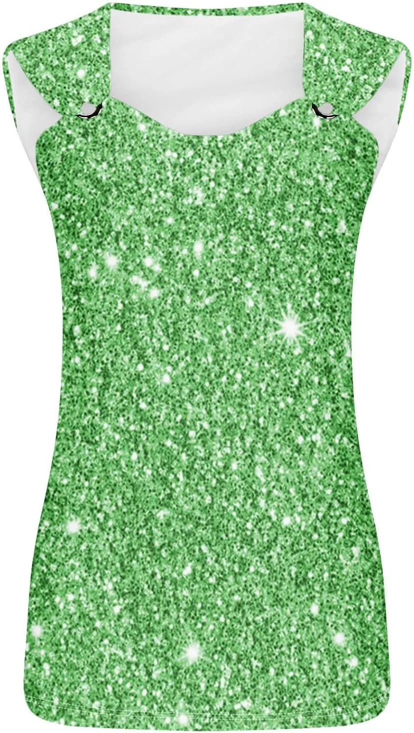 Trendy Tank Tops for Women Star Printed Round Buckle Camisole Top Round Neck Loose Fit Casual Working Beach Vest