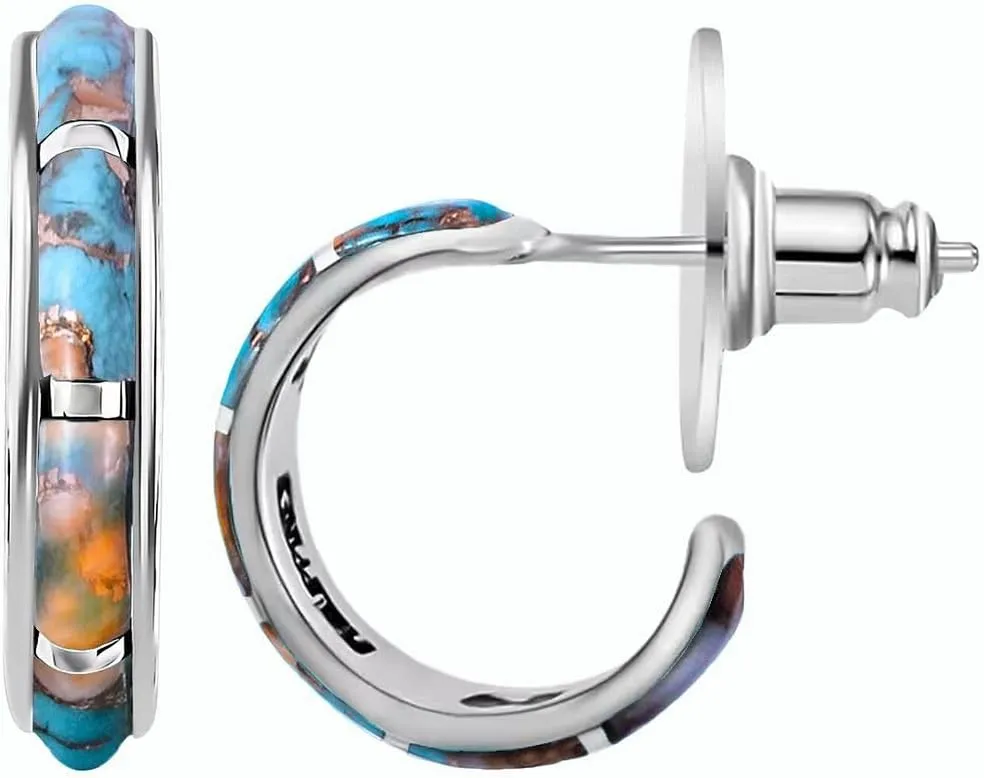 Turquoise Earrings for Women in 925 Sterling Silver Beach Boho Western Hoop Earrings Turquoise Jewelry Wedding Anniversary Birthday Gifts for Her