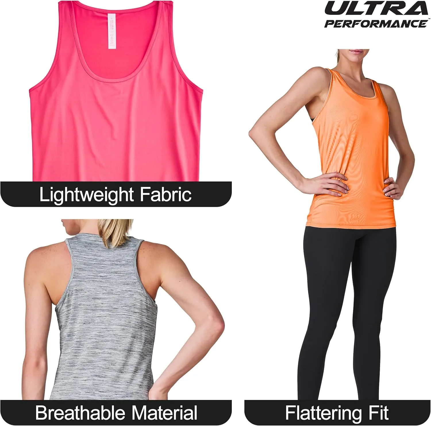 Ultra Performance Womens Athletic Workout Tank Tops 4 Pack Women's Running Shirts Casual Loose fit Gym Tanks for Women
