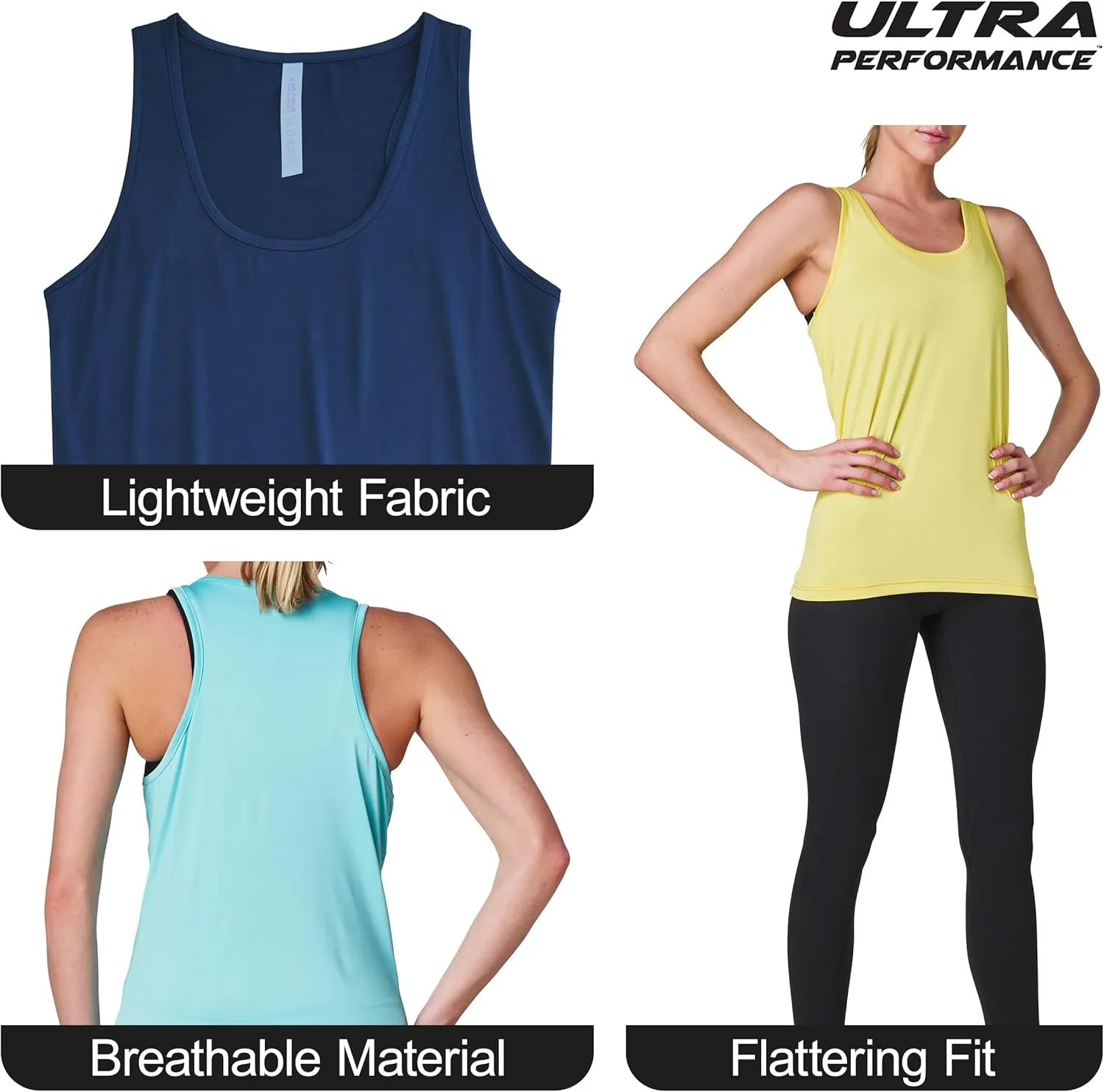 Ultra Performance Womens Athletic Workout Tank Tops 4 Pack Women's Running Shirts Casual Loose fit Gym Tanks for Women