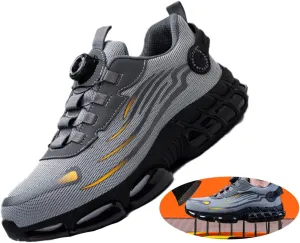 Unisex Steel Toe Power Trainers, One-Step, Round Toe, Grey, Casual, Outdoor, Hiking, Spring, Summer, Fall, Winter, Adult, Men, Women, Workers, Outdoor Enthusiasts, Safety Shoes, Sneakers