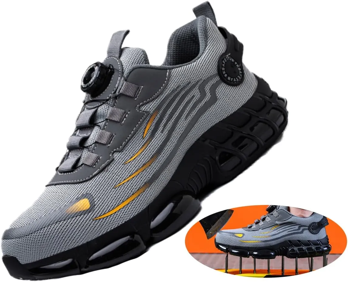 Unisex Steel Toe Power Trainers, One-Step, Round Toe, Grey, Casual, Outdoor, Hiking, Spring, Summer, Fall, Winter, Adult, Men, Women, Workers, Outdoor Enthusiasts, Safety Shoes, Sneakers