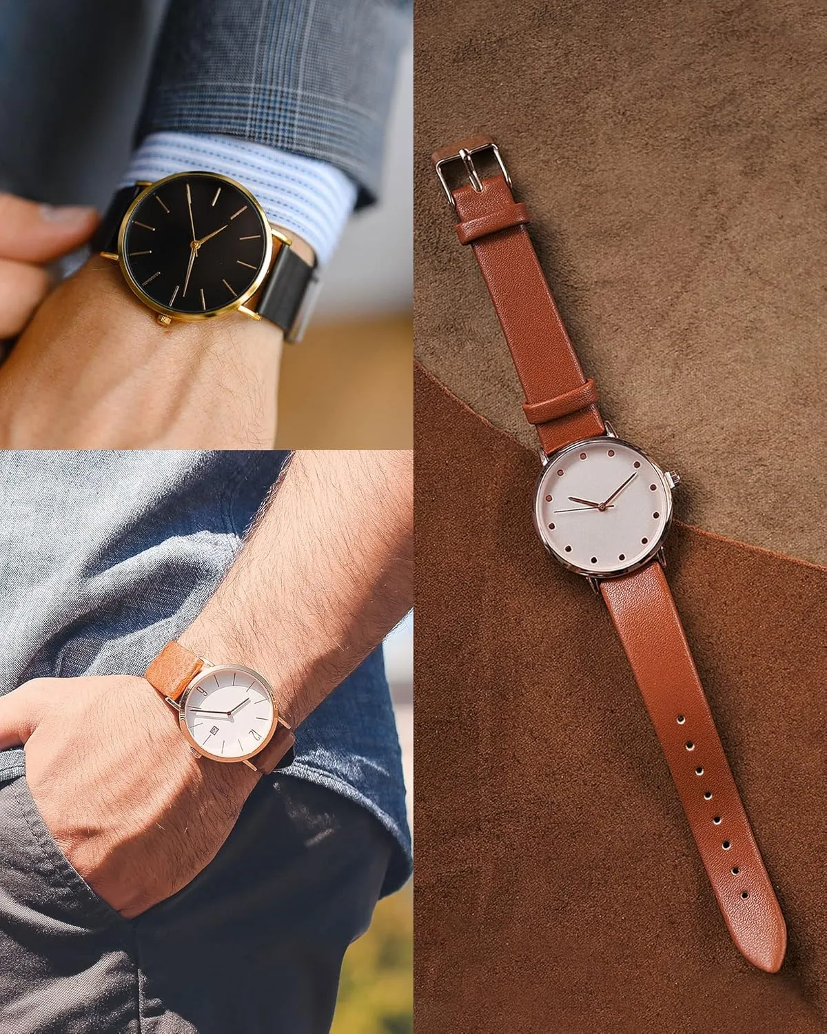 uxcell Multi-sizes Genuine Leather Band, Flat Thin Elegant Leather Watch Strap for Men and Women