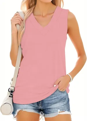 V Neck Tank Tops for Women Plus Size Tank Top Summer Loose Fit Sleeveless Shirts Dressy Casual Long Tunic Tops