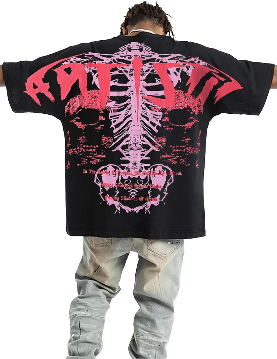 Verdusa Men's Skull Printed Oversized Punk T Shirts Vintage Rock Band Tees