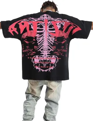 Verdusa Men's Skull Printed Oversized Punk T Shirts Vintage Rock Band Tees