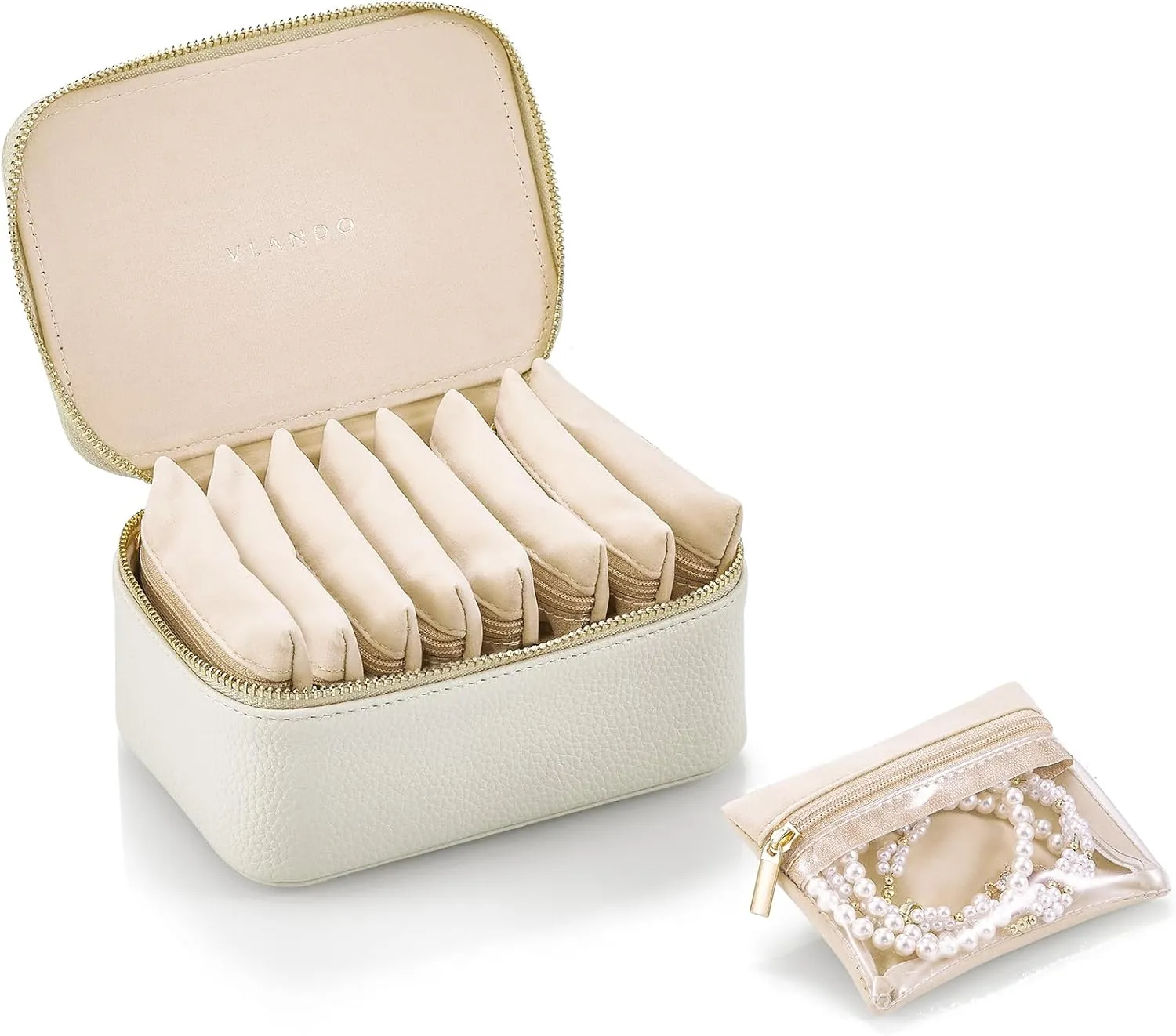 Vlando Graduation Gifts for Her,Travel Jewelry Case with 8 Velvet Jewelry Bags Jewelry Travel Organizer Box for Girls Jewelry Box for Rings Earrings Brides Gifts Birthday Gifts for Women Teen(White)