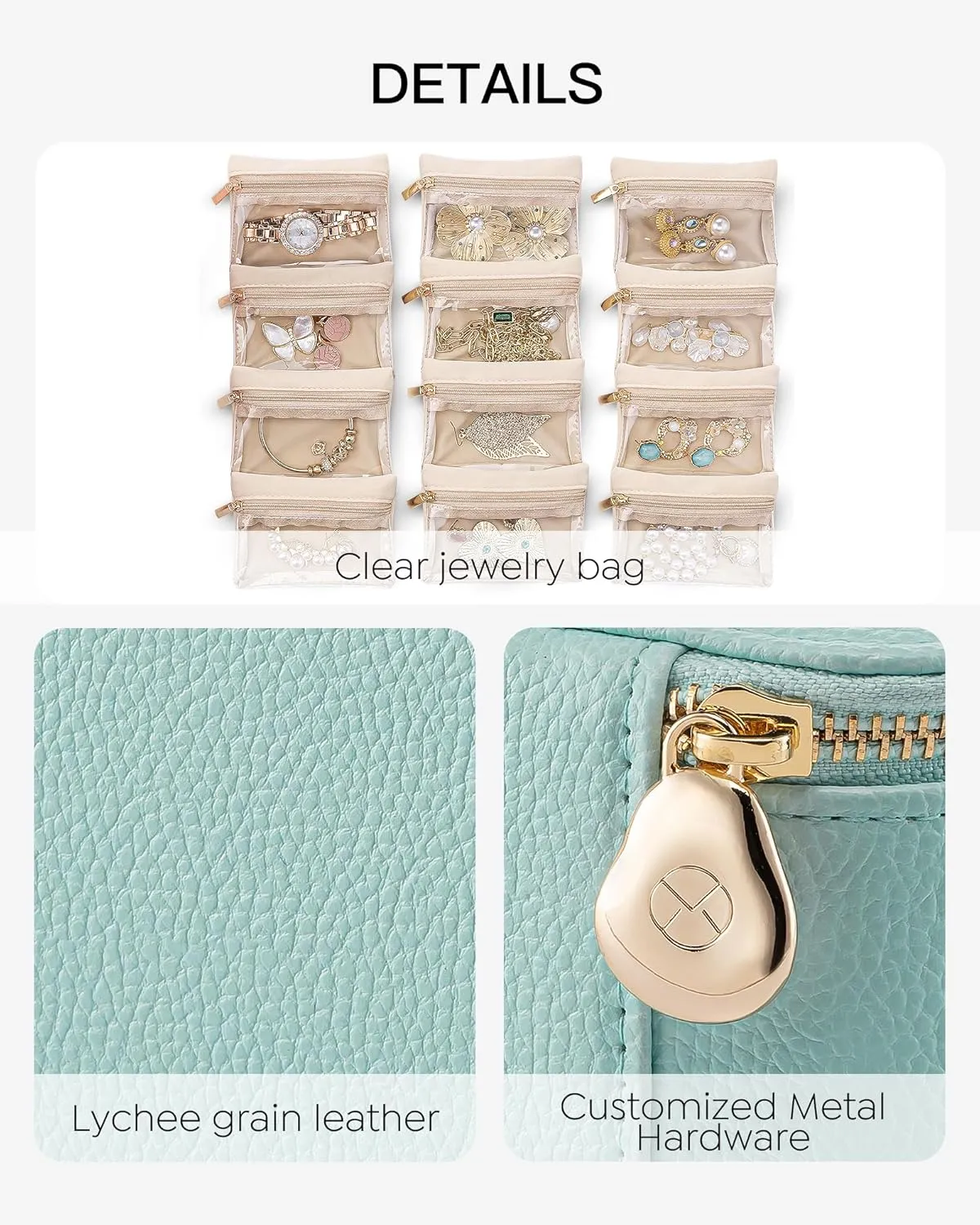 Vlando Travel Jewelry Organizer with 12 Velvet Jewelry Bags Travel Jewelry Case for Girls Jewelry Storage Necklace Rings Earrings Bags Gifts for Women Daughter Friends(Lake Blue)