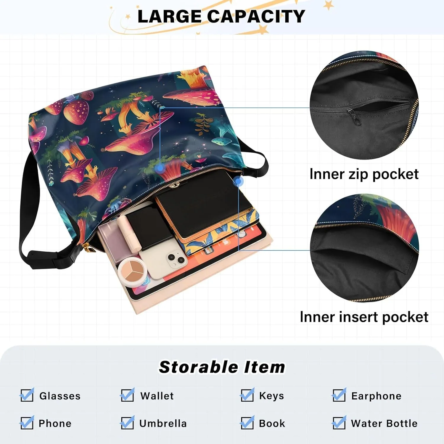 Watercolor Paris Lightweight Shoulder Hobo Bag, Leather Shoulder Bag, Hobo Shoulder Bags for Women