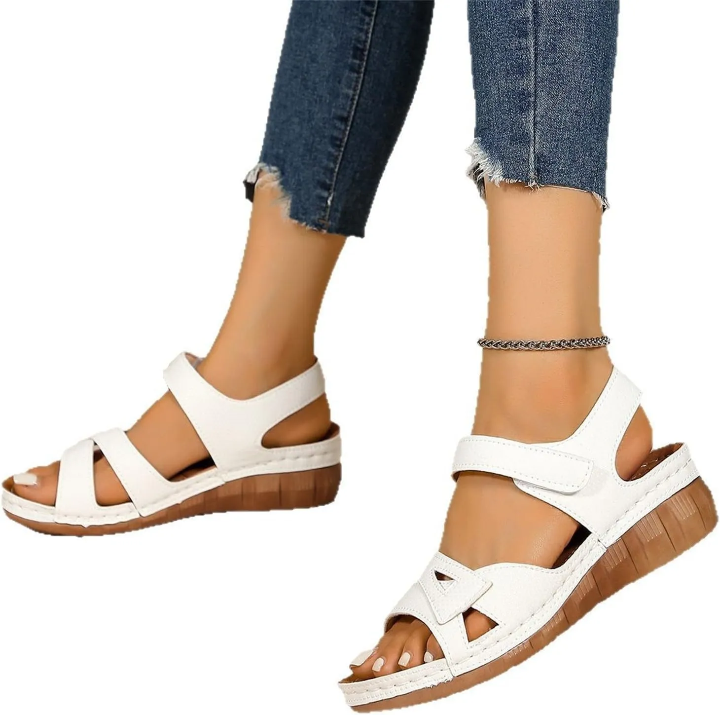 Wedge Sandals for Women Summer Ankle Strap Orthopedic Platform Sandals Comfortable Casual Slip on Walking Flat 2025 Beach Shoes