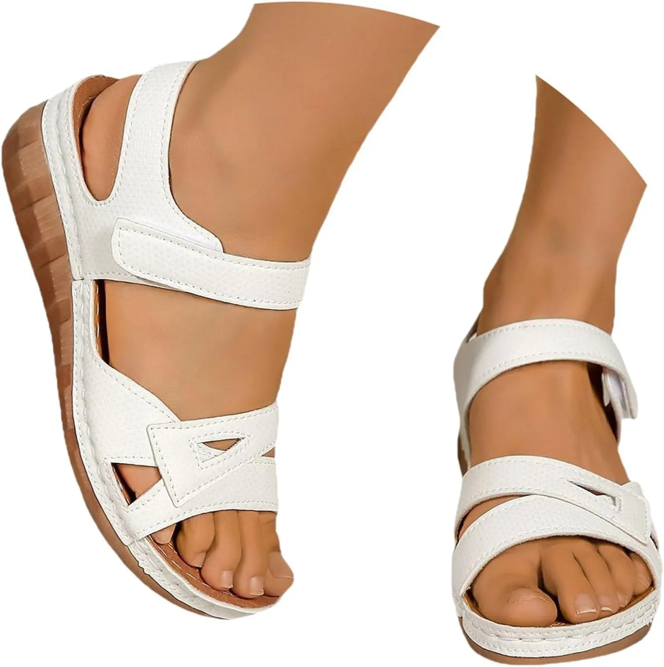 Wedge Sandals for Women Summer Ankle Strap Orthopedic Platform Sandals Comfortable Casual Slip on Walking Flat 2025 Beach Shoes