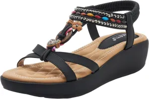 Wedges Shoes For Women Sandals With Arch Support Comfortable Sandals Women Flip Flops Dressy Summer Walking Wedge Shoes Slippers (Black, 37)