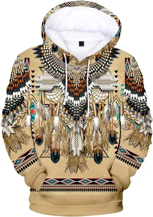WENKOMG1 Mens Ethnic Printed Hoodies Long Sleeve Native Style Graphic Pullover Winter Fall American Indian Sweatshirt